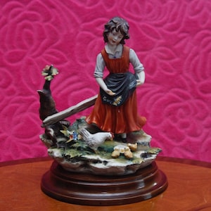 Vintage Large Italian Capodimonte Porcelain Group Figurine on Wooden Base