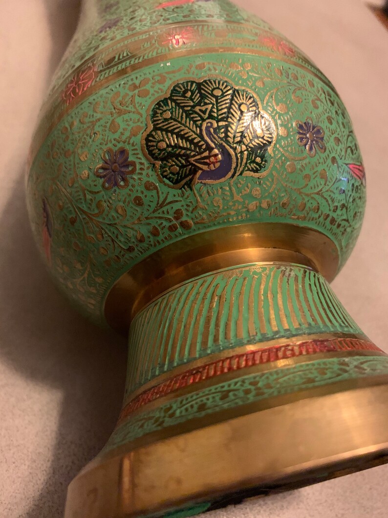 Handpainted Enamel Vintage Brass Vaseindia Etsy
