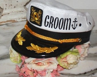 GROOM CAPTAIN HAT. Sailor Hats. Bride's Mate. Crew. Last Sail. Snap Back. Bachelorette Hat. Nauti Bride. Ship Faced. Yacht Hat. Groom