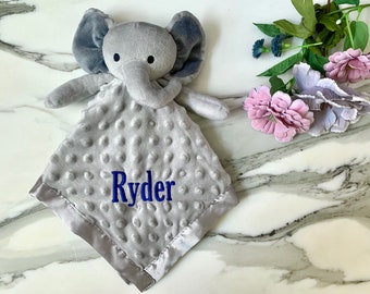 Personalized Elephant Baby Lovey. Custom Baby Blanket Lovey. Baby Gift. Embroidered Name Lovey. Security Blanket.