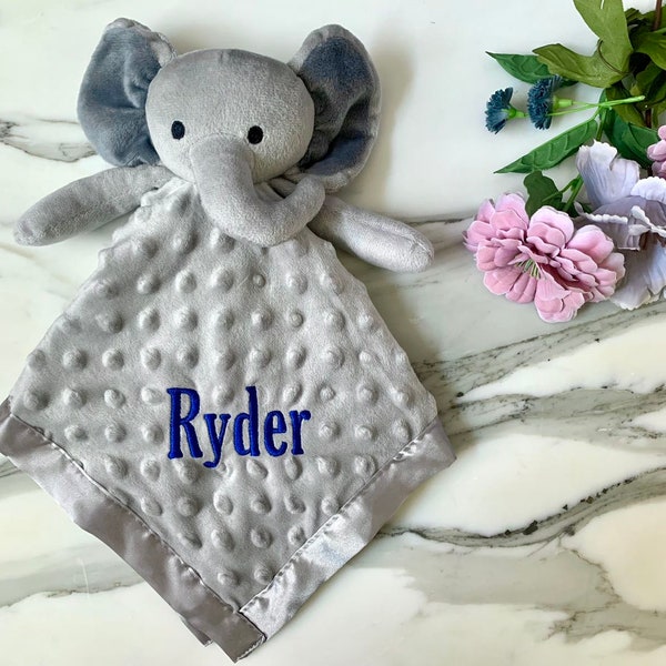 Personalized Elephant Baby Lovey. Custom Baby Blanket Lovey. Baby Gift. Embroidered Name Lovey. Security Blanket.