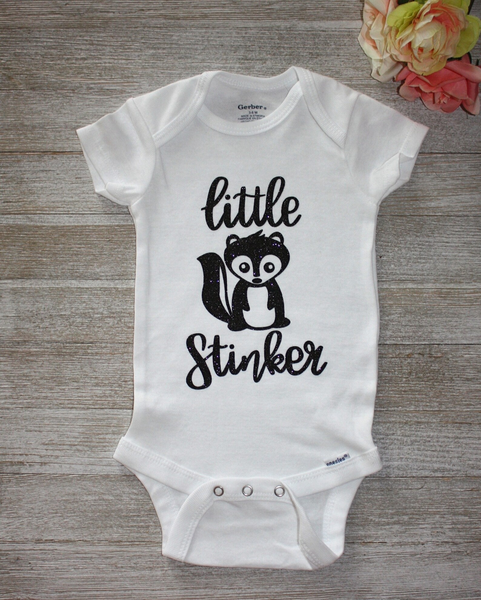 LITTLE STINKER SKUNK Onesie. Sparkly Font. Baby. Baby Shower | Etsy