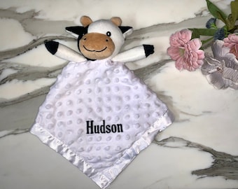 Personalized Cow Baby Lovey. Custom Baby Blanket Lovey. Baby Gift. Embroidered Name Lovey. Security Blanket.