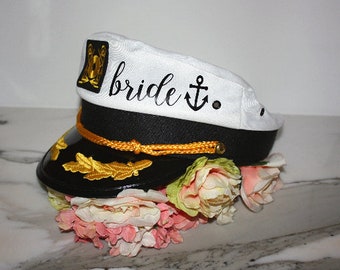 BRIDE CAPTAIN HAT. Sailor Hats. Bride's Mate. Crew. Last Sail. Snap Back. Bachelorette Hat. Nauti Bride. Ship Faced. Yacht Hat. Groom