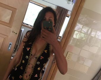 BURNING MAN costume Glastonbury Splendour Festival fashion costume rave rainbow holographic beaded bodysuit custom & embellished
