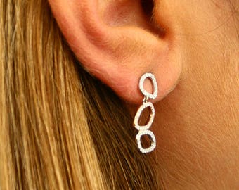 Diamond Dangle Earrings  Asymmetric 2 tones moving earrings, long designer Circle Earrings, Modern Drop diamond earrings,