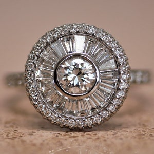 1.87 Carat Halo  diamonds rings baguette diamonds ring