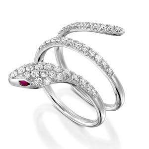 0.73 Carat Gold Snake  pavé Diamond & Ruby ring , white gold snake ring, Statement ring, Serpent Gold ring, Minimalist ring, Dainty ring