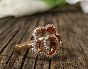 Rose gold Flower Diamond Ring, Diamond Engagement Ring, milgrain promise ring, Artisan Ring, April birthstone ring, anniversary gift ideas