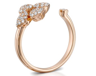 Gold Engagement Ring, flower Diamond Ring