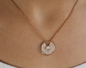 Pendente con diamanti cerchio unico - Ciondolo con pavé con diamanti - Oro rosa 0.84 ct 18 carati - Idea regalo festa della mamma