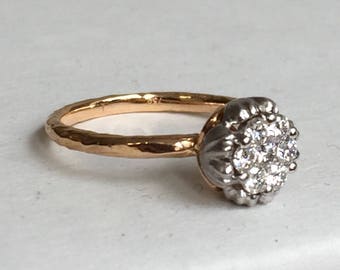 Rose gold Diamond flower engagement ring Leaf wedding band, Lotus promise ring, Flower shape diamond ring, .