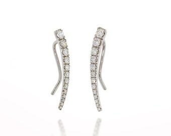 18k white gold Climbing Bar diamonds errings curved to fit your entire earlobe. 0.93 carat round diamonds.