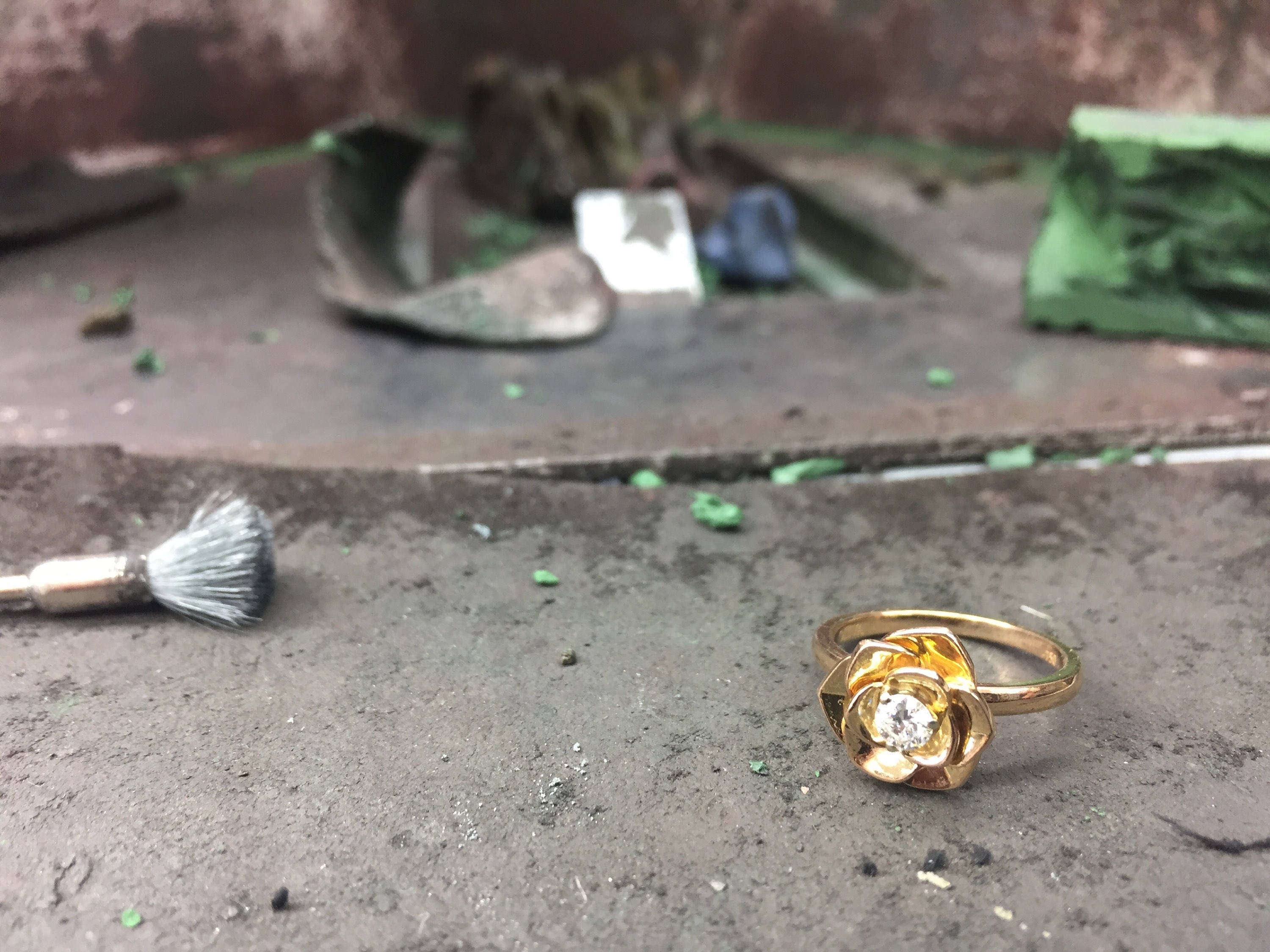 Rose Diamond Engagement Ring, Flower Diamond Ring, Real