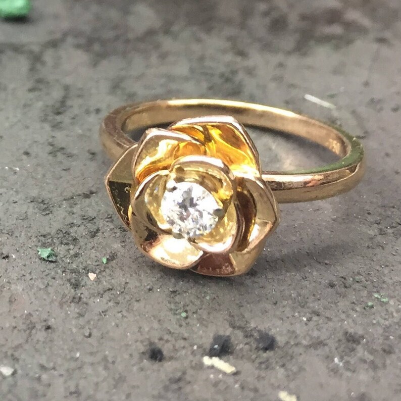 Rose Diamond Engagement Ring Flower Diamond Ring 18k Petals Etsy