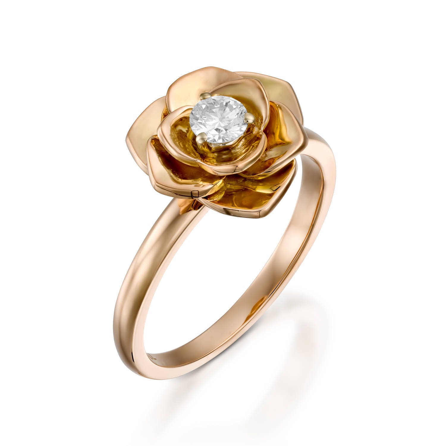 Rose diamond engagement ringFlower diamond ring Petals | Etsy