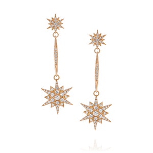 2.53 Carat Starburst drop Earrings in 18k rose gold, celestial diamond North Star dangle earrings for women