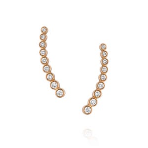 0.62 ct Ear Climber Diamond Earrings, 14k/18k Rose Gold, Graduated Diamond Climber Earrings, diamond bezel ear cuff climber , Bezel Climbers