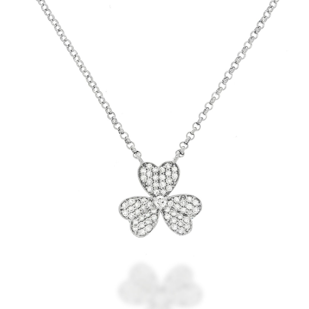 Clover Necklace 18K White Gold, Diamonds Pave Clover Design Pendant ...