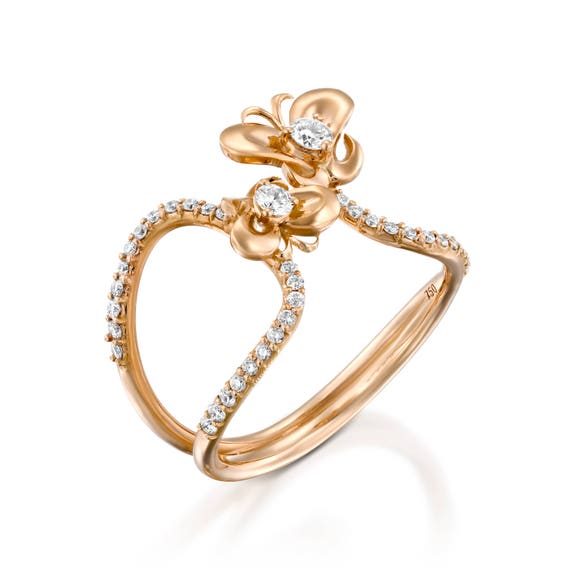 Unique Diamond Butterfly Engagement Ring 18k Rose Gold Diamond Infinity Ring Genuine Diamond Ring Double Ring For Women Elegant Dainty Ring