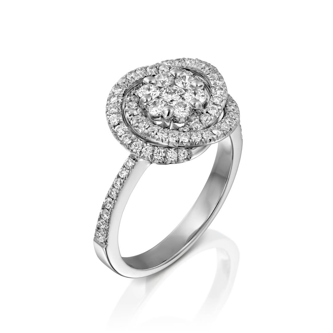 Diamond Cluster Ring, Unique Art Deco Flower Engagement Ring, Prong ...