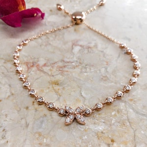 Solid Gold, Natural Diamond, Butterfly Charm Pendant Bracelet with 0.55 Carat diamonds, Adjustable Bezel Set Diamond Chain Bracelet
