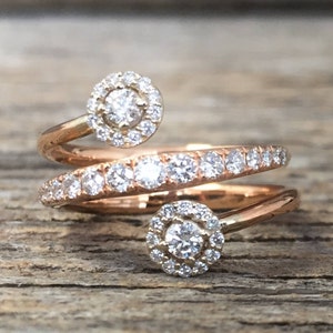 18K Rose Gold diamond Spiral Ring, infinity ring, Swirl Diamond Ring, diamond coil Ring, Swirl Diamond Ring, stacking rings, bridal rings