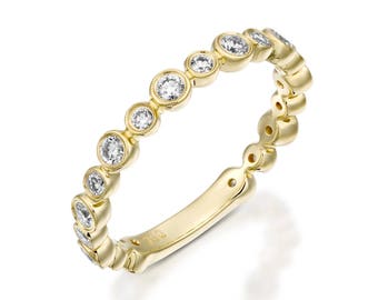 Diamant Eternity Band 18k Gold Lünette Einstellung Rundschliff Stapelbar Jahrestag Band Infinity Band