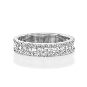 White gold diamond half eternity band, diamond Wedding band women, gold Wedding Ring, Womens wedding band Anniversary Diamond Ring .