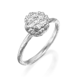 White gold ring Diamond floral ring Leaf wedding band Lotus promise ring Flower shape diamond ring, Flower engagement ring anniversry gift