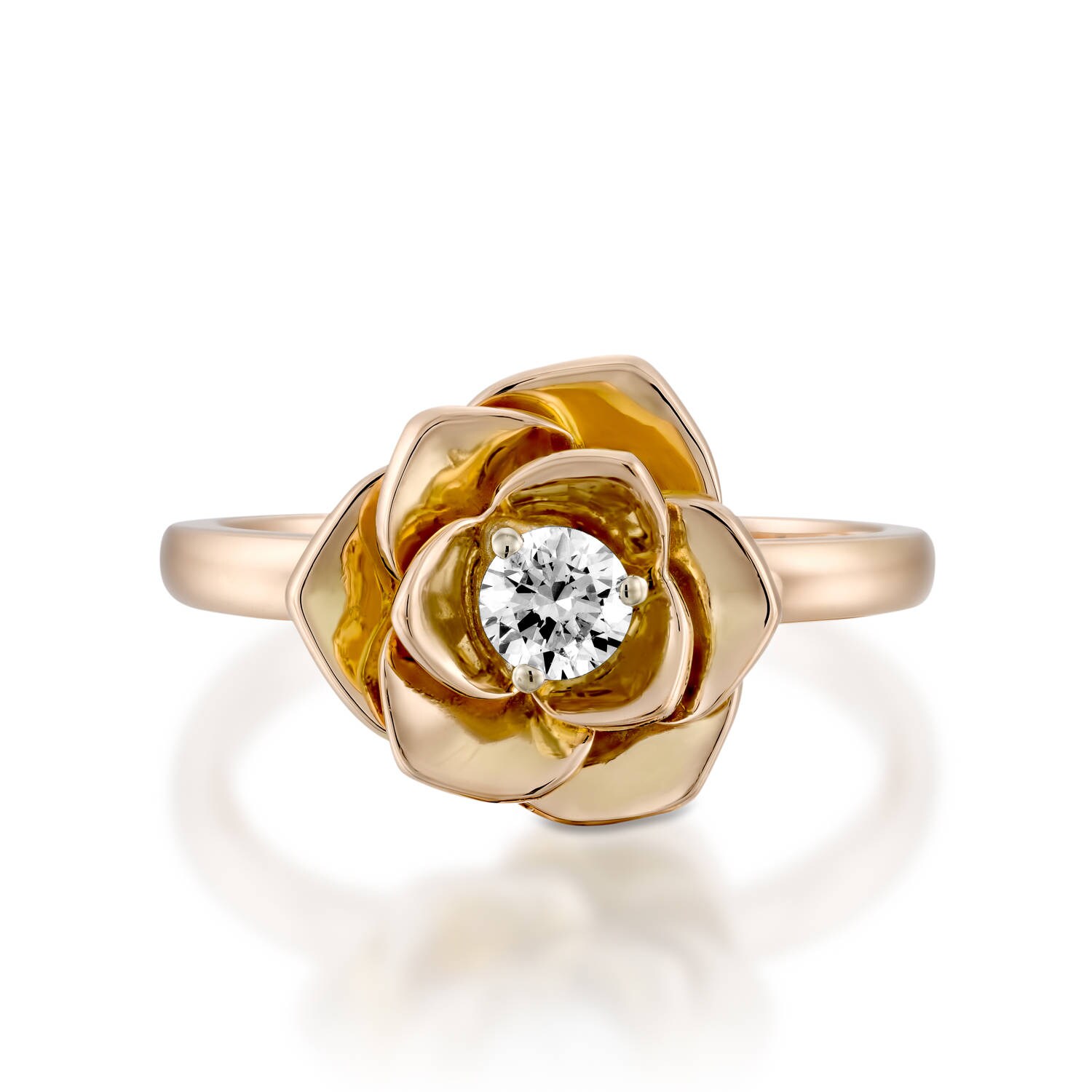 Rose Diamond Engagement Ring, Flower Diamond Ring, Real