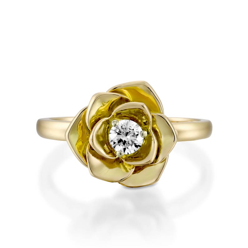 Rose Diamond Engagement Ring Flower Diamond Ring 18k Petals Etsy