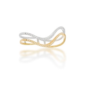 18k Unique Two-finger Diamond Ring, Double Finger Diamond 2 Tone Ring ...