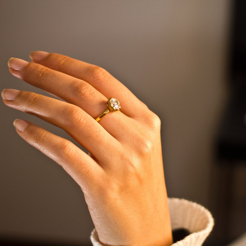 Unique Floral engagement ring Flower shape gold promise ring Etsy