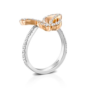 Einzigartiger Diamant Schmetterlingsring, Frauenversprechenring, 18k rosa weißer Ring, Statementring, Jahrestagsgeschenk, Art-Deco-Vintage-Stil .. Bild 3