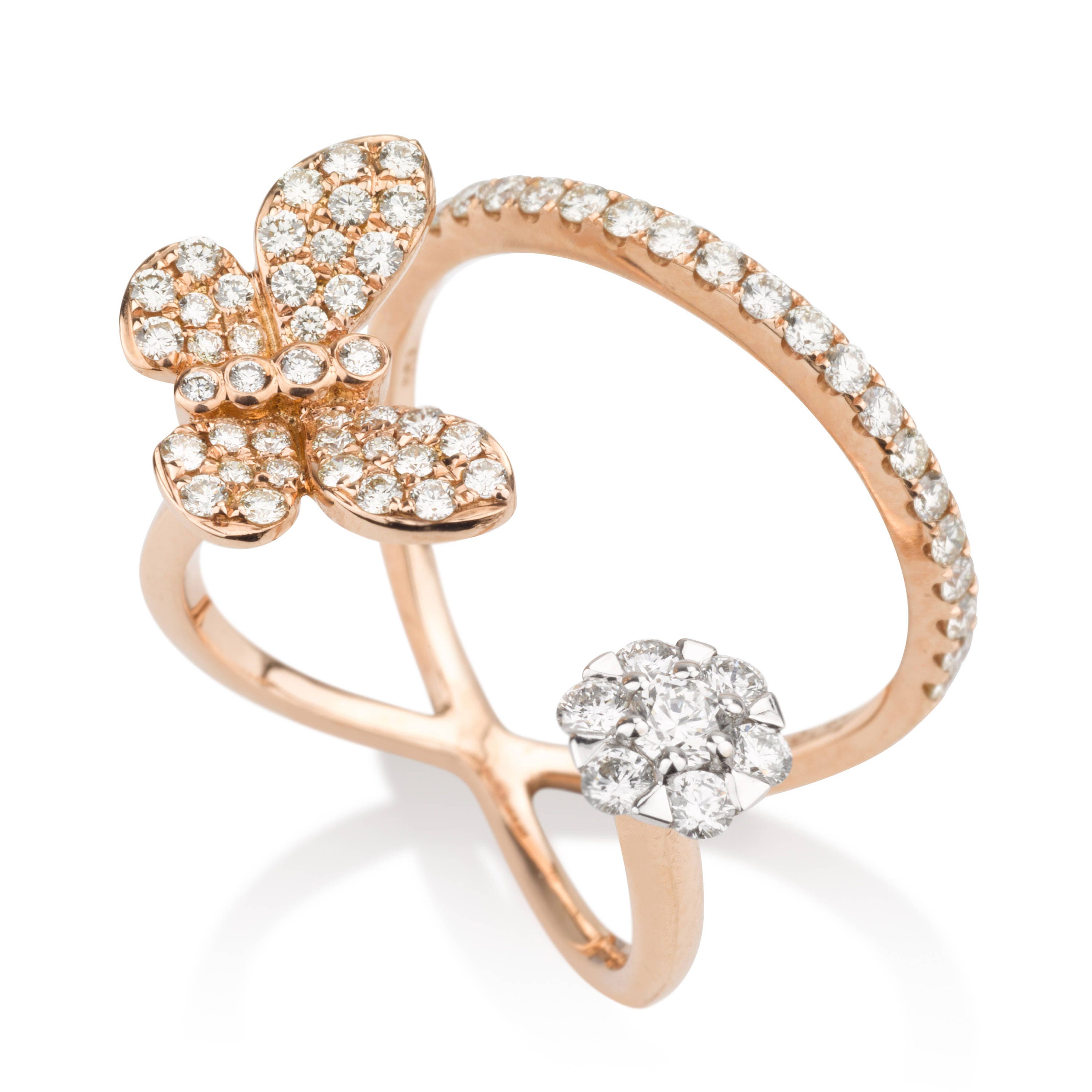 Flowers Rings Firefly Butterfly and Flower Diamond Ring Rose Gold Ring Infinity Pave Women ...