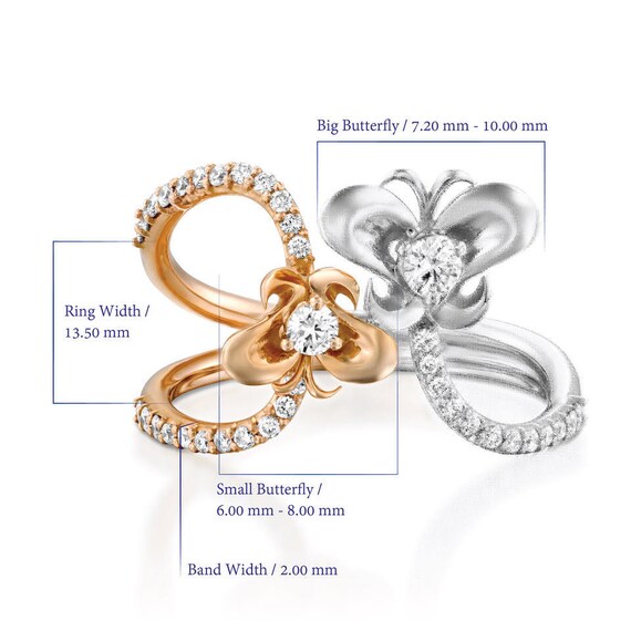 二つの頭、抽象的な蝶のリング、 - Etsy 日本