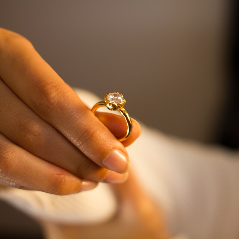 Unique Floral engagement ring Flower shape gold promise ring Etsy