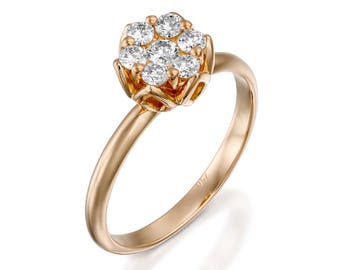Rose Gold Flower engagement ring , Diamond floral ring, flower wedding ring, Lotus flower promise ring, Flower shape diamond ring