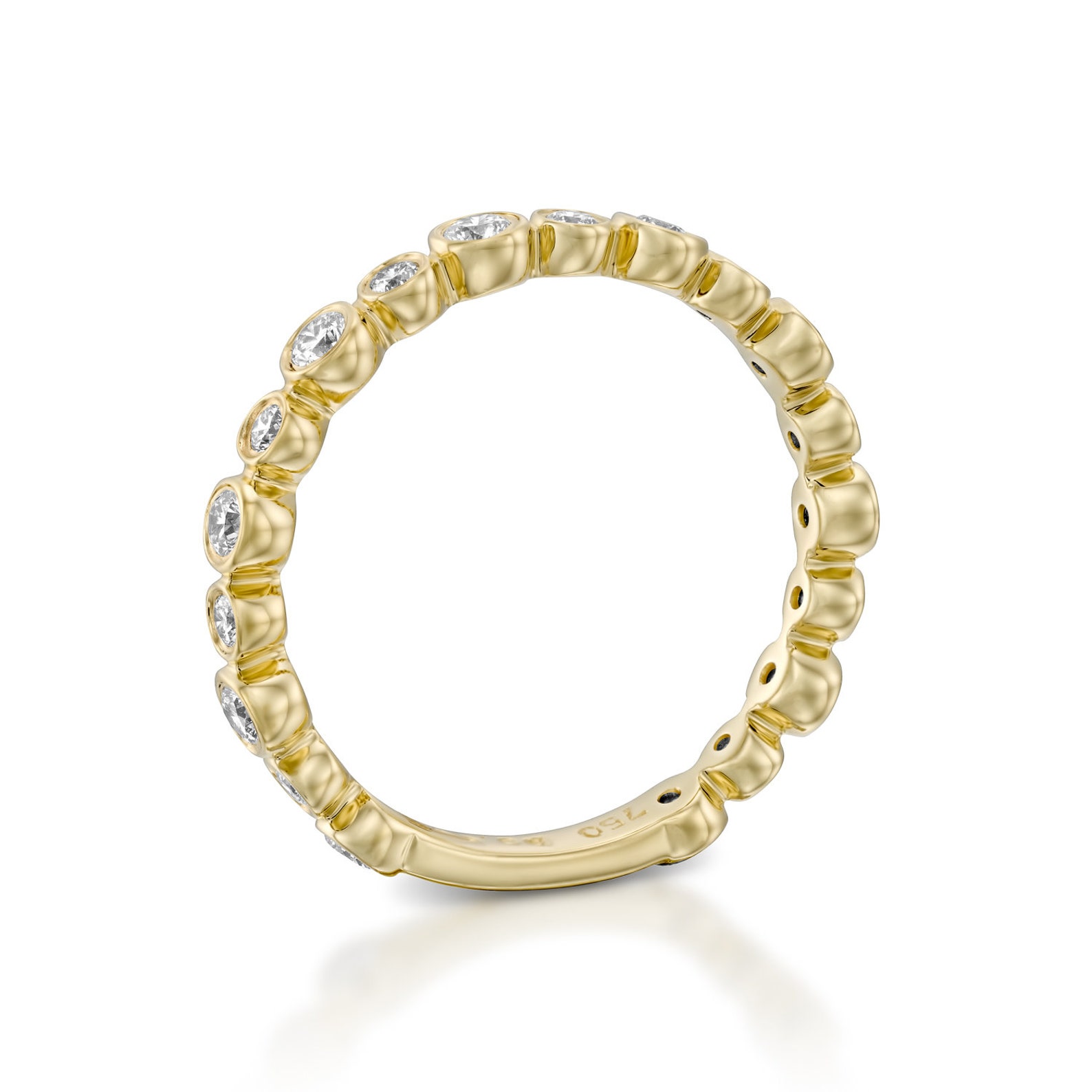 Gold Scalloped Wedding Band Ring Diamond Band Half Eternity Band Bezel Gold Scalloped Wedding Band Ring Diamond Band Half Eternity Band Bezel