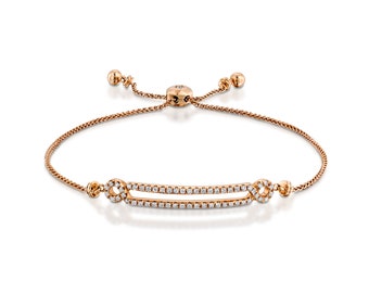 Solid Gold Diamond Set Double Slider Bar Bracelet Gold Ball Motifs