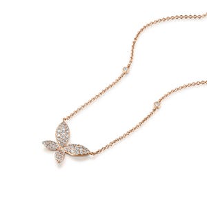 Delicate white Butterfly Necklace Butterfly necklace, natural Diamond butterfly pendant pave butterfly charm Gold Diamond Art Deco