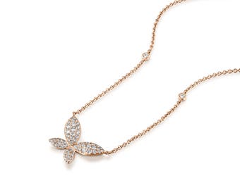 Delicate white Butterfly Necklace Butterfly necklace, natural Diamond butterfly pendant pave butterfly charm Gold Diamond Art Deco