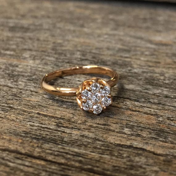 Flower diamond ring, dainty diamond ring Rose  gold Diamond floral ring, Leaf wedding ring, Lotus promise ring, Flower engagement ring