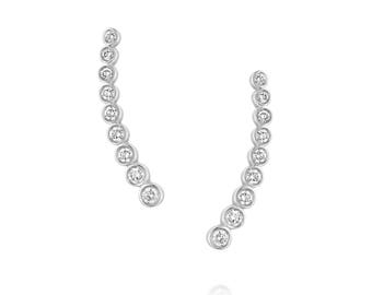 0.62 Carat Diamond Ear Climber Earrings,  Bezel diamond gold  earrings, ear crawler, cartilage earring, diamond ear cuffs