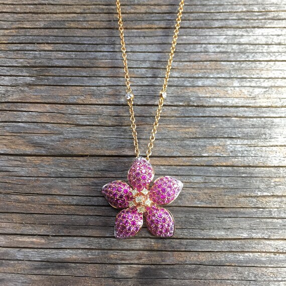 Pink Sapphire Necklace Ring Diamond Flower - Pink Sapphire Flower Pendant Necklace