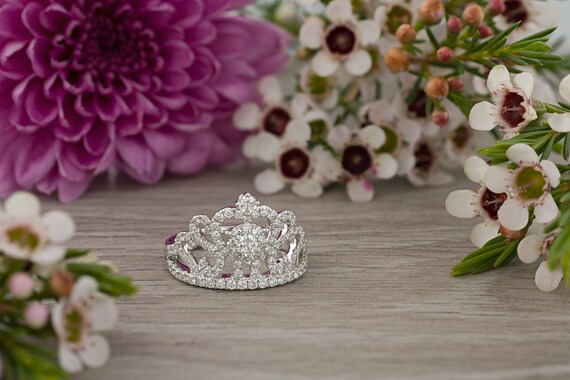 Crown diamond ring in 18k white gold ring 0.78 Carat - Tiara Ring - wedding ring - crown gold ring - vintage ring - Princess crown band -
