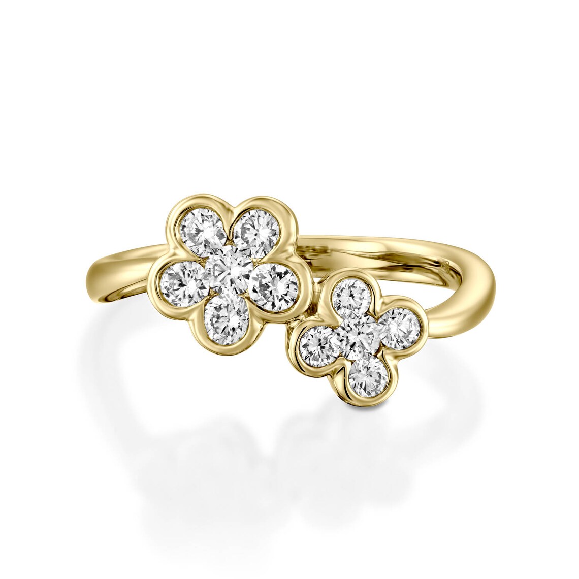 Yellow Gold Stackable Flower Ring with Diamonds