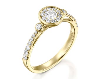 Classic diamond engagement ring for women  wedding band promise ring  Yellow gold Bridal Jewelry Wedding & Engagement art deco vintage style