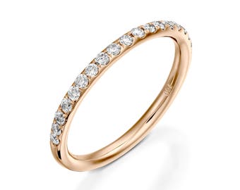Diamond eternity ring - Scalloped wedding band - women yellow ring